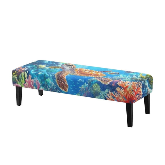 Jiueut Sea Turtle Coral Fish Print Dining Bench Cover, Stain Resistant Chair Seat Cushion Dustproof Rectangle Bench Protector Cover Home Decor Accessorie for Dining Room Living Room Kitchen