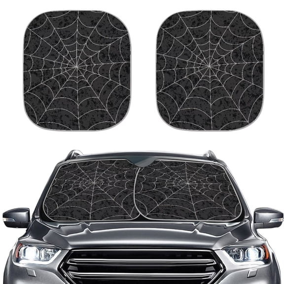 Jiueut Spider Web Print 2 Pcs Windshield Sun Shade, Car Front Sunshade Windshield Blocks Heat and Sun, Foldable Sun Blocker Visor Sunshade Max UV Rays