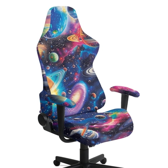 Jiueut Star Cloud Planet Print 4 Pieces Gaming Chair Cover, Stretchable Computer Seat Cover with Armrest Cushion Removable Washable Rotating Chair Protective Slipcover