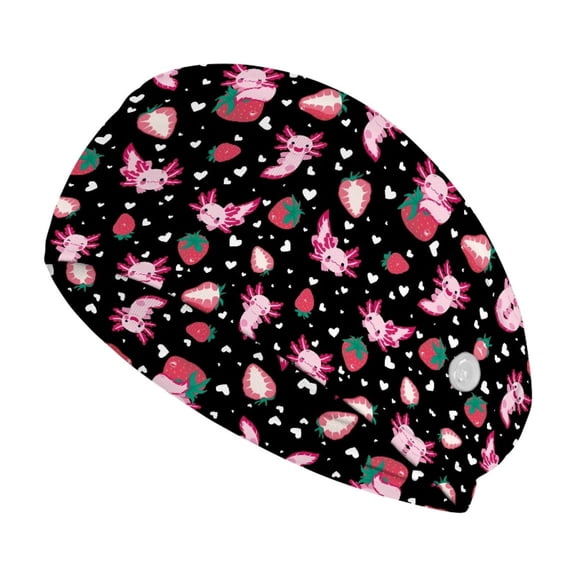 Jiueut Strawberry Axolotl Nurse Button Headband Nurses Headbands for Women with Buttons Headbands for Nurses with Buttons for Mask Sports Headbands for Teens