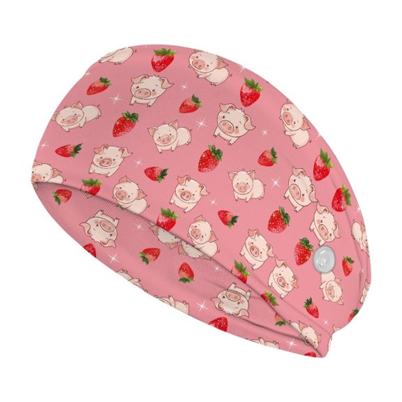 Jiueut Strawberry Pig Nurse Button Headband Nurse Headbands with Buttons for Women Headbands for Masks with Buttons for Nurses Wide Headbands for Girls Non Slip