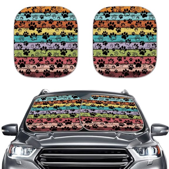 Jiueut Stripe Paws Print Universal Windshield Sun Shade Foldable 2pcs Blocks UV Rays and Heat Vehicle Interior Sun Visor Accessories Keep Car Cool