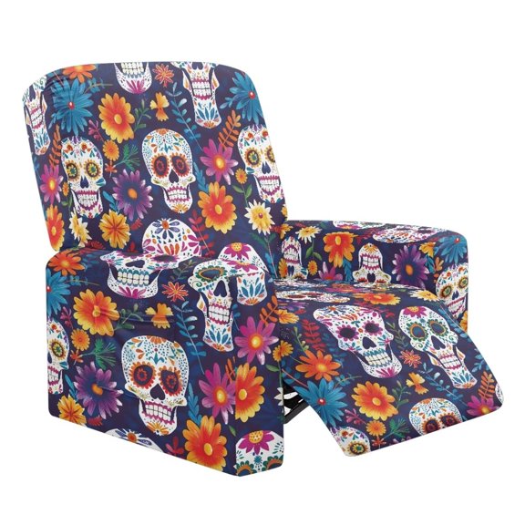 Jiueut Suger Skull Daisy Flower Print Recliner Chair Cover Halloween Decor Breathable 1 Seat Couch Sofa Cover Stain Resistant Furniture Protector for Kids and Pets