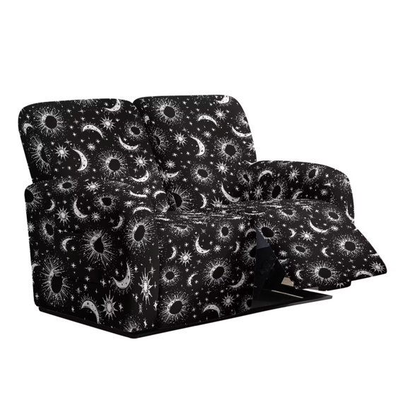 Jiueut Sun Moon Star Print 6 Pcs Recliner Couch Covers, Breathable Reclining Chair Covers Stretch Sofa Slipcover wirh Storage Pockets for Dining Room