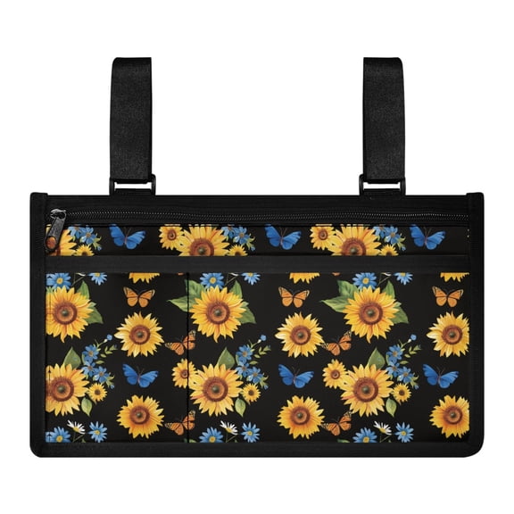 Jiueut Sunflower Butterfly Wheelchair Armrest Side Hanging Storage Bag Ghost Wheelchair Bags To Hang on Back Spooky Wheelchair Carrier Bag & Case for Seniors Wheelchair Bag