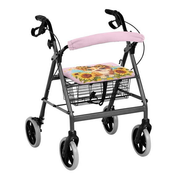 Jiueut Sunflower Corgi Rollator Seat Cushion Back Bar Cover Set for Women 2 Piece Padded Seat Cushion for Rollator Walker Removable Protective Covers for Walker