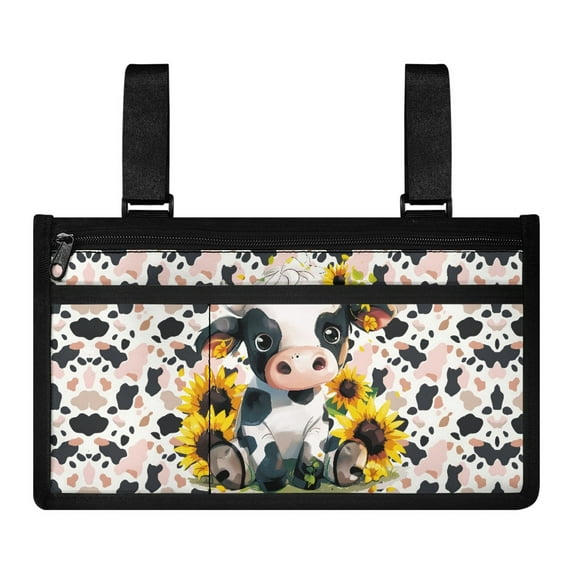 Jiueut Sunflower Cow Wheelchair Armrest Side Hanging Storage Bag Power Wheelchair Pouch Side Pocket for Seniors Removable Wheelchair Storage Bag Street Wheel Chair Bag