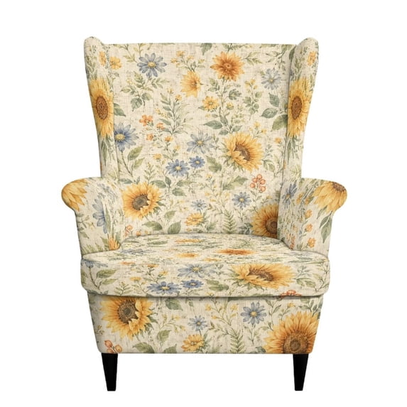 Jiueut Sunflower Daisy Flower Print Wingback Chair Slipcovers 2 Piece Wing Chair Slipcovers, Stretch Spandex Wingback Chair Covers for Living Room Armchair, Washalbe Sofa Slipovers