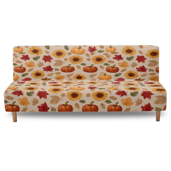 Jiueut Sunflower Maple Leaf Pumpkin Print Armless Futon Sofa Covers, Folding Soft Sofa Slipcover Breathable Couch Sofa Bed Protector Stretch Chair Cover for Autumn Fall Thanksgiving Decor