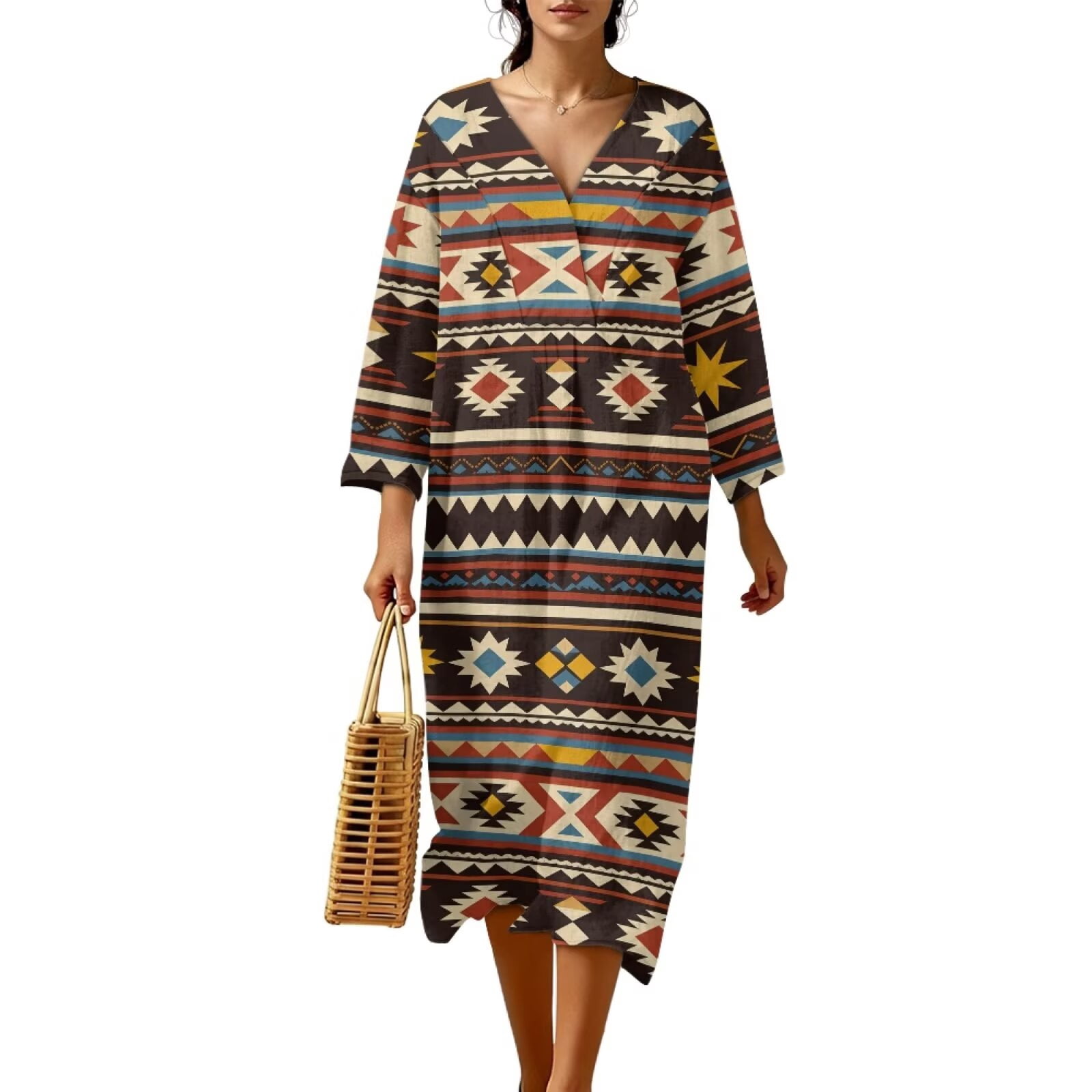 aztec dress long sleeve Boho Ethnic Aztec Maxi Plus Size White Dress For... From Brielle68, Rs.4,190.9