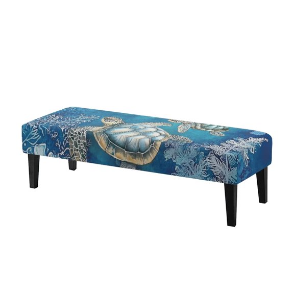 Jiueut Turtle Coral Print Dining Room Bench Covers, Stretchable Long Bench Seat Cover Anti Dust Rectangle Chair Protection Slipcover for Living Room Bedroom Kitchen