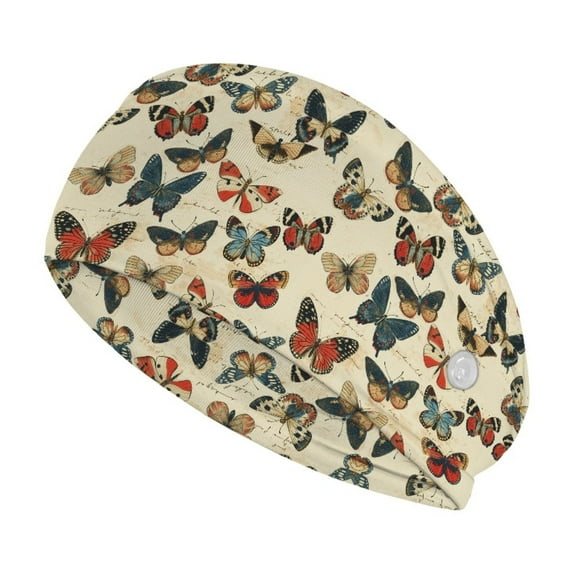 Jiueut Vintage Butterfly Nurse Button Headband Nursing Headbands with Buttons for Mask 4 Piece Nurse Headbands for Women Non Slip Comfortable Headbands for Medical Workers