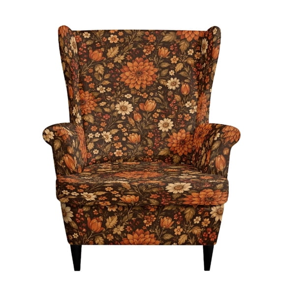 Jiueut Vintage Daisy Flower Print Wing Chair Covers 2 Piece Stretch Wingback Chair Slipcover Washable Wingback Armchair Covers with Elastic Bottom for Living Room Bedroom