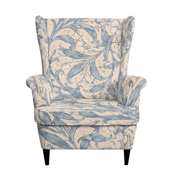 Jiueut Vintage Flower Leaves Print Wingback Chair Slipcover, 2-Piece Wing Chair Covers Armchair Slipcovers with Elastic Bottom Non-Slip Furniture Protector for Living Room Bedroom