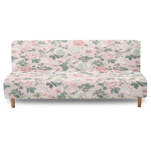 Jiueut Vintage Peony Flower Pattern Armless Sofa Cover, Washable Couch Cover Stain Resistant Furniture Protector for Foldable Futon Sofa Bed without Armrests