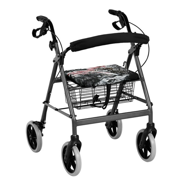 Jiueut Wolf Medical Products Rollator Walker Seat & Back Cover American Flag Rollator Seat Cover Set for Seniors 2 Piece Soft Seat Cushion for a Rollator Walker