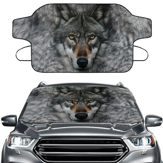 Jiueut Wolf Print Car Windshield Snow Cover, Tough Anti-Frost Winter Windshield Snow Cover for Car Scratch-Resistant Windshield Protector Keeps the Ice Snow Forst Off