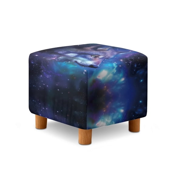 Jiueut Wolf Star Galaxy Print Square Ottoman Cover Stretch Folding Storage Bench Ottoman Cover Footrest Stool Slipcover Footstool Protector Cover with Elastic Bottom