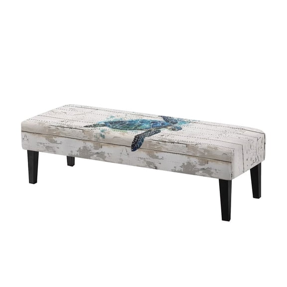 Jiueut Wood Turtle Pattern Dining Room Bench Covers, Breathable Bench Seat Protection with Elastic Band Washable Rectangle Chair Slipcover for Kitchen Home Hotel