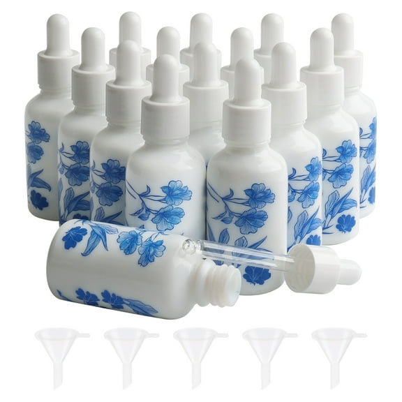 Jiuwu Empty Glass Dropper Bottle with 5 Funnels 30ml Leak Proof Travel Size Dropper for Essential Oils Pack of 15