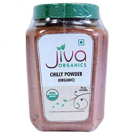 Jiva USDA Organic Chilli Powder 1-Pound (16oz) - Packaged in Resealable Jar
