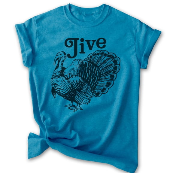 Jive Turkey T-shirt, Unisex Women's Men's Shirt, Turkey Day Thanksgiving Holiday Family Christmas, Heather Blue, X-Large