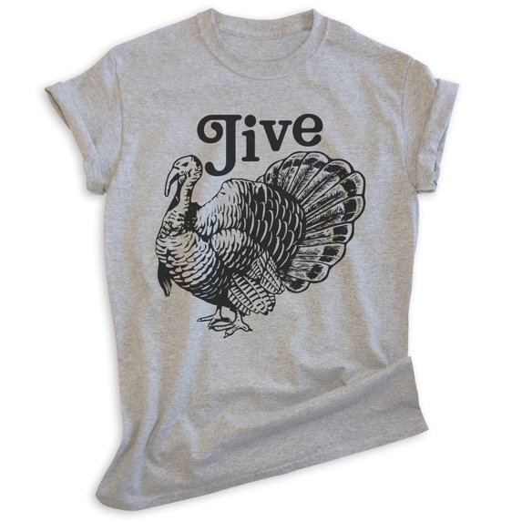 Jive Turkey T-shirt, Unisex Women's Men's Shirt, Turkey Day Thanksgiving Holiday Family Christmas, Heather Gray, Small