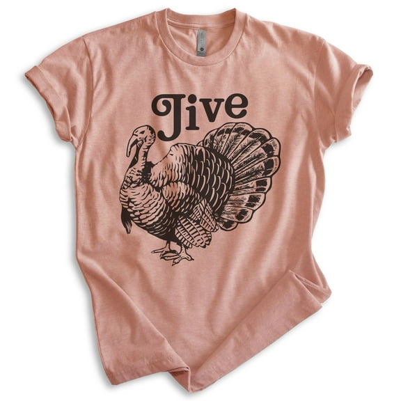 Jive Turkey T-shirt, Unisex Women's Men's Shirt, Turkey Day Thanksgiving Holiday Family Christmas, Heather Sunset, Medium