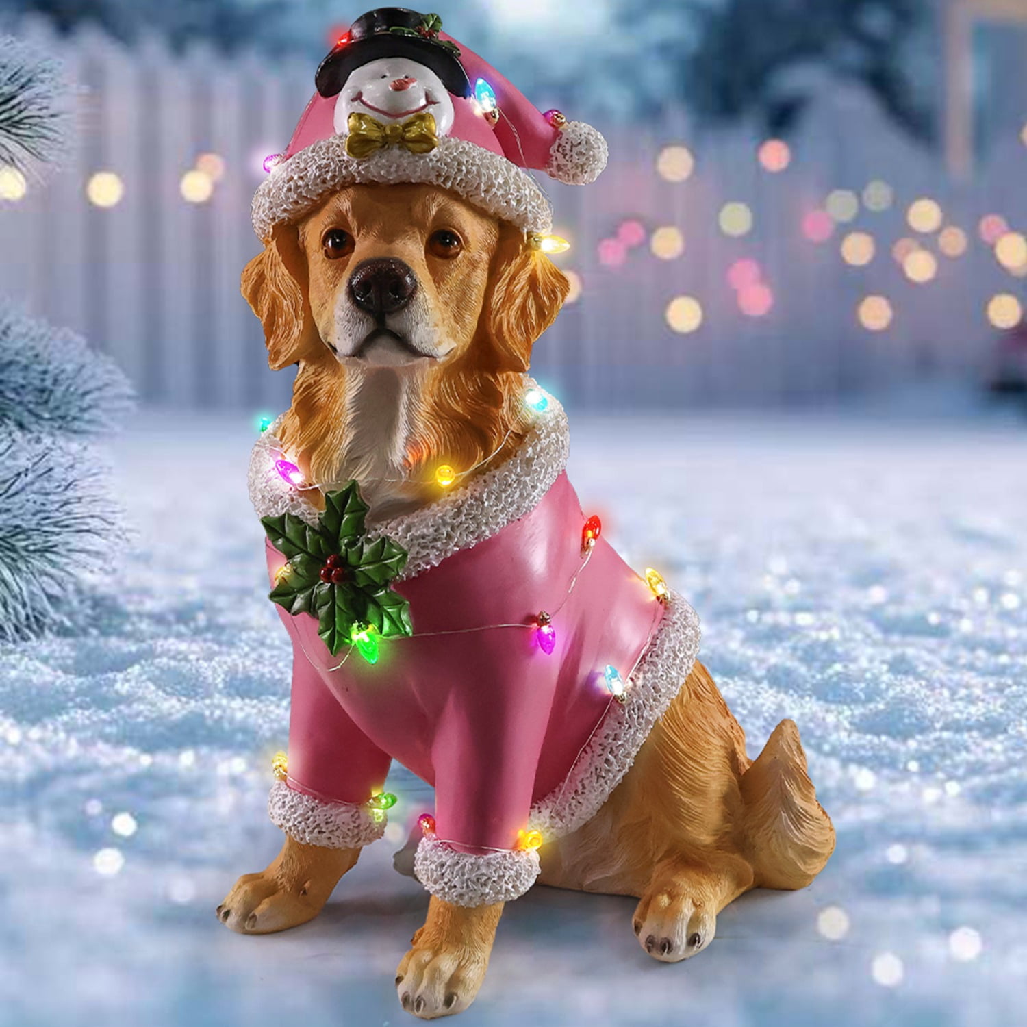seasonal holiday dress up dog statue Santa Dogs Figurines for Decor fabric:pleated-satin