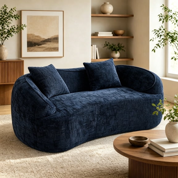 Jivora 66.93" Curved Sofa, Modern 2 Person Loveseat Couch with Pillows, Living Room Bedroom