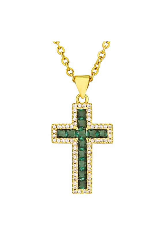 Cross Necklace for Women Christian Pendant Necklace 3A Cubic Zirconia Stainless Steel 18k Gold Plated 18 Inches Chain
