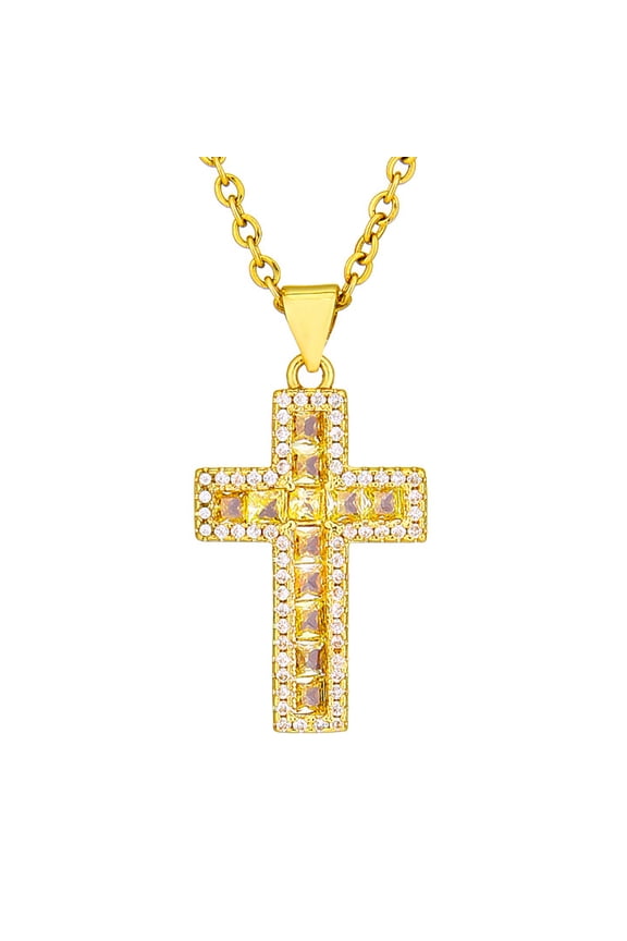 Cross Necklace for Women Christian Pendant Necklace 3A Cubic Zirconia Stainless Steel 18k Gold Plated 18 Inches Chain