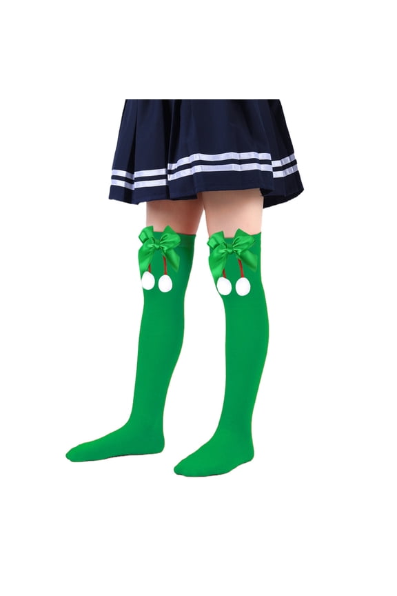 1 Pair St Patricks Day Socks Kids Knee Socks Green Kids Irish Party Stockings With Bows And Pom Poms For Festive Occasions