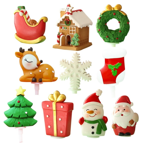 HONITANO Cake Toppers Resin 10Pcs Cartoon Shapes Assorted Color 3.5x2.7In