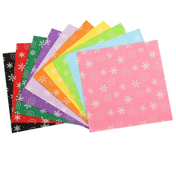 Jiyike 10pcs Handmade DIY Non-woven Fabrics Christmas Snowflake Pattern Cloth DIY Craft Fabric for Kids Children (Black + Pink , 30x30CM)