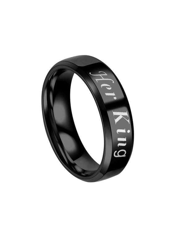 12# Her King His Queen Titanium Stainless Steel Couples Finger Ring His and Hers Couple Wedding Promise Rings (Black)