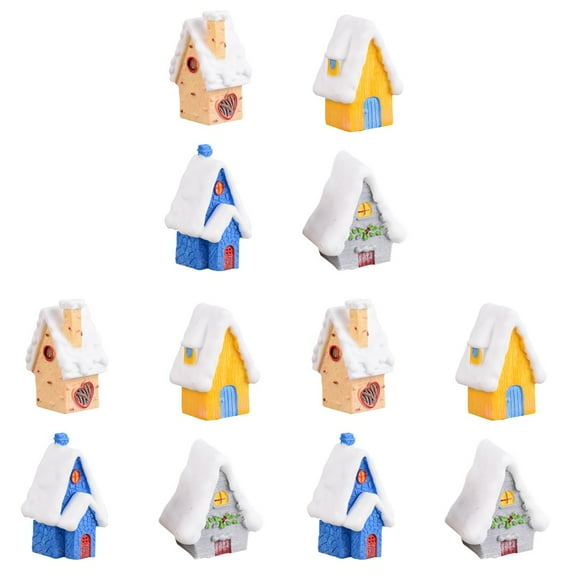 Jiyike 12 PCS Mini Small Snow House Cottages DIY Toys Crafts Figure Moss Chrsitmas Theme Fairy Garden Ornament Landscape Decor