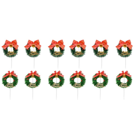 Jiyike 12 Pcs Christmas Wreath Shaped Cake Topper Bowknot Baking Insert Cards (Green)
