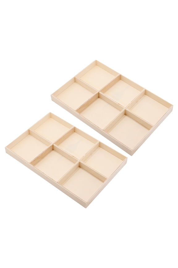 2 Pcs 6-Conpartment Wooden Box Pendant Storage Container Tray Jewelry Storage Case Charm Organizer for Home Store