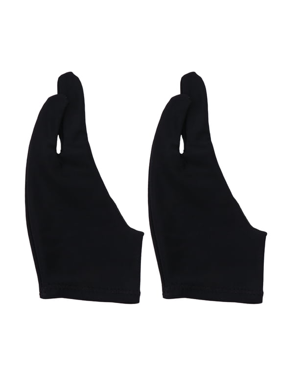 2-Pack Artist Two-Finger Painting Gloves, Sketch Gloves with Curved Design, Size S, Black