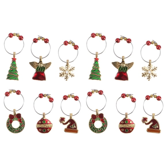 Jiyike 2 Sets of 6PCS Christmas Wine Glass Ring Decoration Wine Cup Ring Pendants Decors