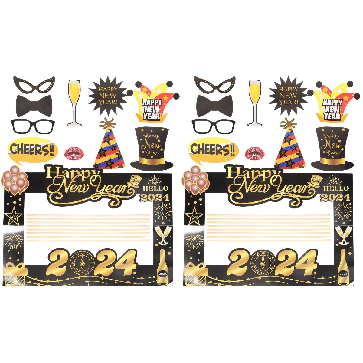 Jiyike 2 Sets of Decorative 2024 Selfie Picture Frame Photo Booth Prop New Year Backdrop Decor Props