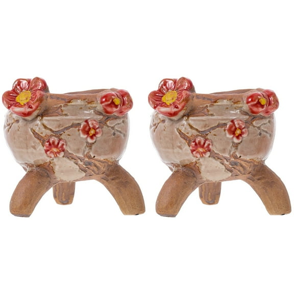 Jiyike 2pcs Ceramic Plant Pot Adorable Crude Pottery Flower Pot Flower Planter