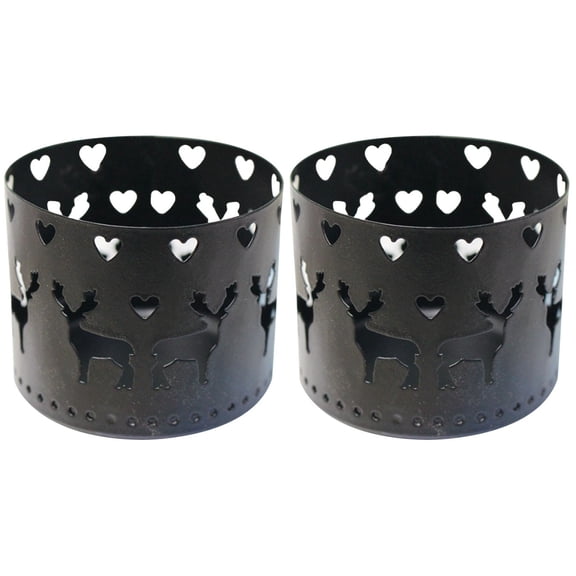 Jiyike 2pcs Christmas Candle Holders Iron Hollow Candle Holders Desktop Pen Holder Party Decoration - Elk Pattern (Black)