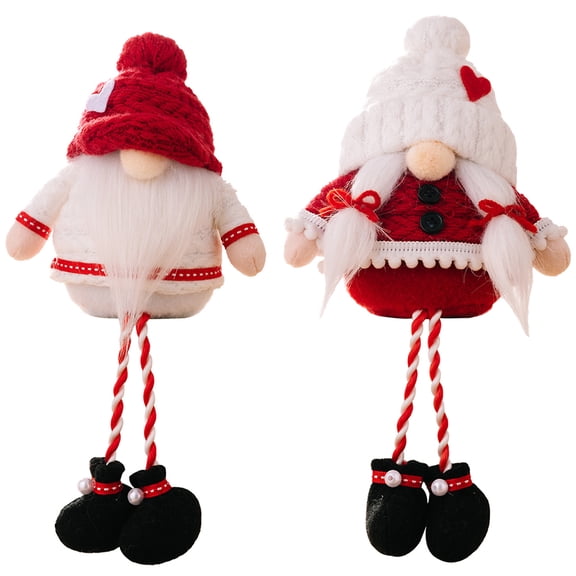 Masteelf Christmas Gnome Doll Ornaments Knitted Fabric Q Shape Tabletop Centerpiece Decoration For Holiday Season 2Pcs 11.8x2.8in