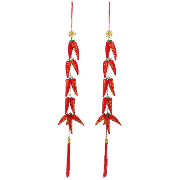 Jiyike 2pcs Simulation Red Chili Pendants Spring Festival Home Restaurant Decoration Pattern Font Random Style