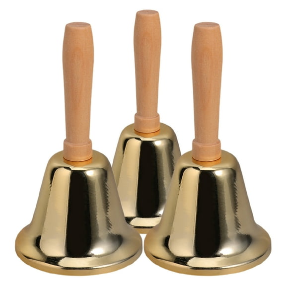 Jiyike 3Pcs Loud Hand Bell Hand Bells Dinner Bells Service Bell For Inside Classroom Bell For Alarm Jingles Ringing Golden