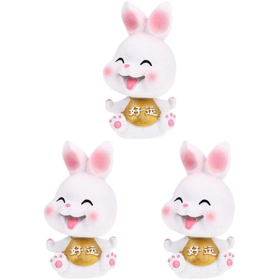 Jiyike 3pcs Adorable Resin Craft Rabbit Ornament Lovely Bunny Modeling Desktop Decor