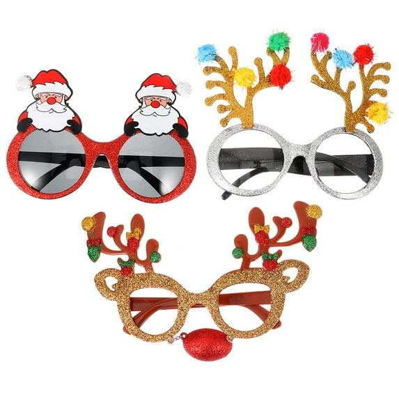 Jiyike 3pcs Christmas Glitter Eyeglasses Creative Antler Glasses Elk Shape Glasses Costume Accessory Novelty Xmas Glasses Photo Props Funny Eyewear Party Favors