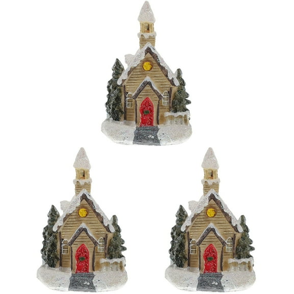 Jiyike 3pcs Christmas Lighted Mini House Miniature Village Houses Micro Landscape Decoration